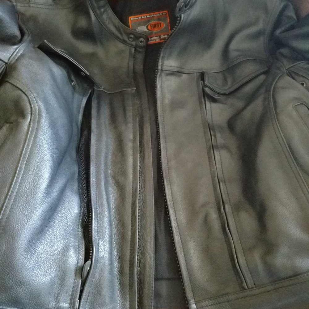 Mens First Leather  Motorcycle Jacket with Liner